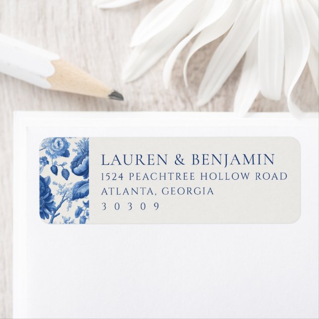 Elegant Blue Floral Border Label (Insitu)