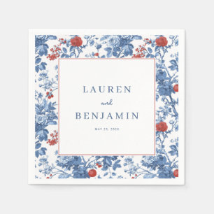 Elegant Blue Floral Border Napkins