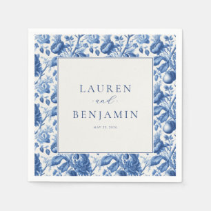 Elegant Blue Floral Border Napkins