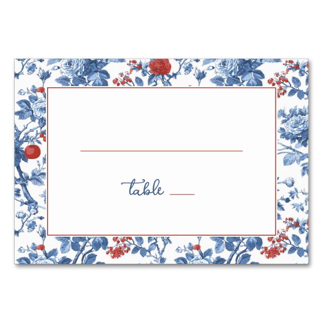 Elegant Blue Floral Border Table Number (Front)