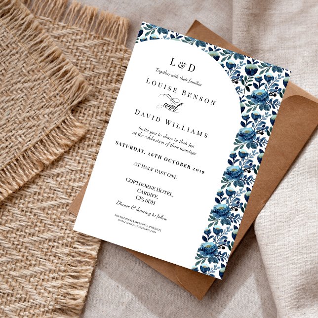 Elegant Blue Floral Border Wedding Invitation (Creator Uploaded)