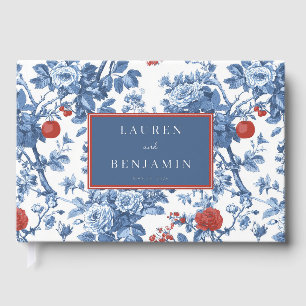 Elegant Blue Floral Botanical Illustration Foil Guest Book