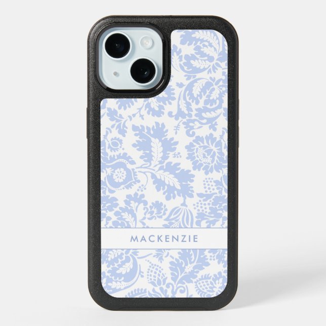 Elegant Blue Floral Botanical iPhone 15 Case (Back)
