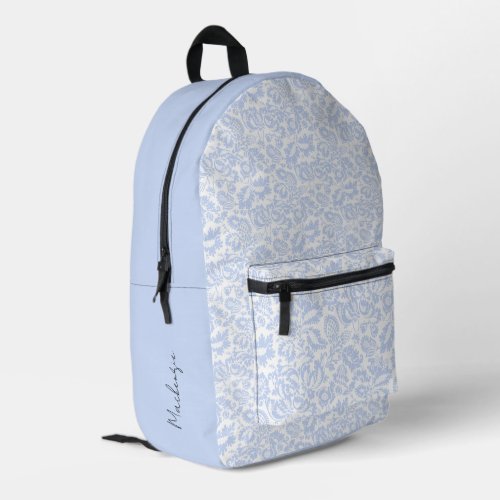 Elegant Blue Floral Botanical Name Printed Backpack