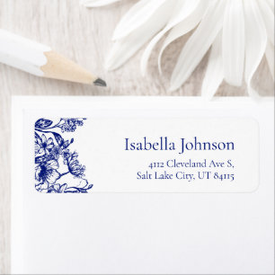 Elegant Blue Floral Botanical Return Address Label