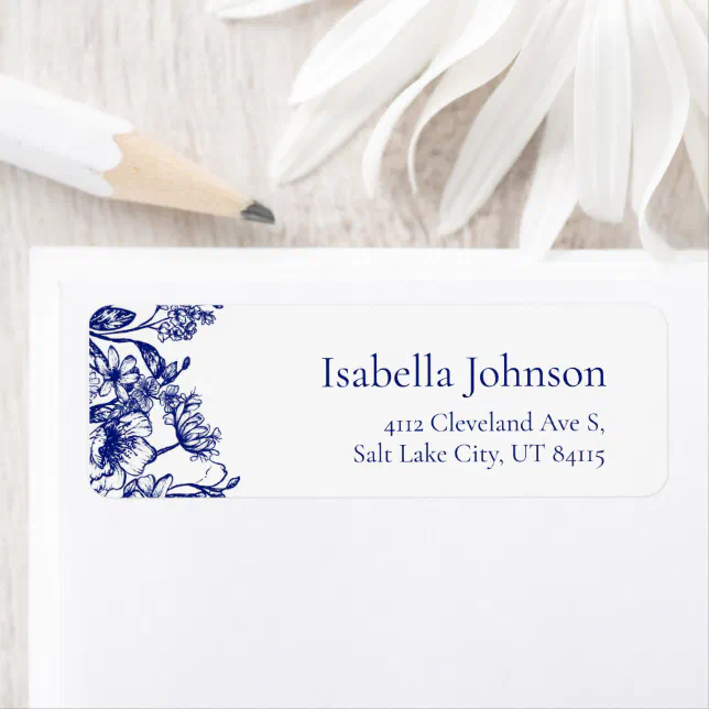 Elegant Blue Floral Botanical Return Address Label | Zazzle