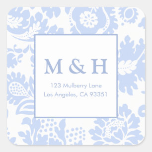Elegant Blue Floral Botanical Square Sticker
