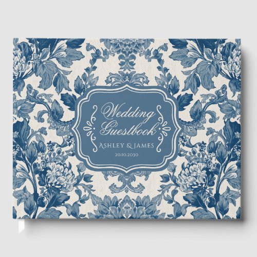 Elegant Blue Floral Botanical Wedding Guestbook