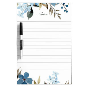 Elegant Blue Floral Bouquet Lined Notes Dry Erase Board