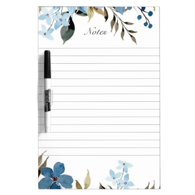 Elegant Blue Floral Bouquet Lined Notes Dry Erase Board (Front)