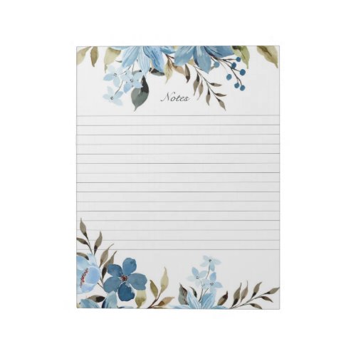 Elegant Blue Floral Bouquet Lined Notes Notepad
