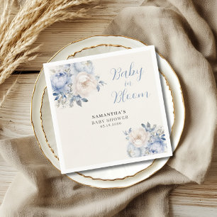 Elegant Blue Floral Boy Baby In Bloom Shower  Napkins