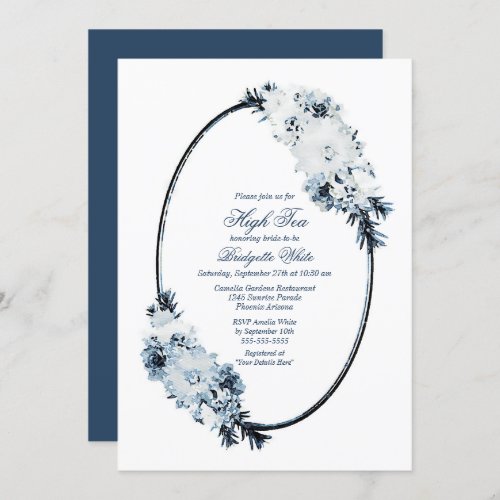 Elegant Blue Floral Bridal High Tea Invitation