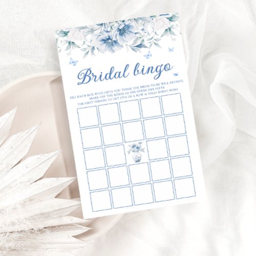 Elegant Blue Floral Bridal Shower Bingo Game