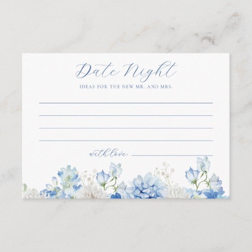 Elegant Blue Floral Bridal Shower Date Night Ideas Enclosure Card
