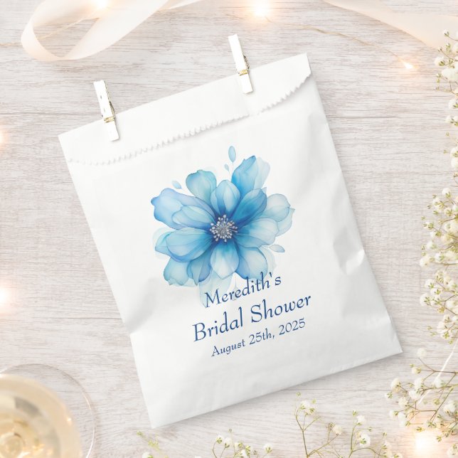 Elegant Blue Floral Bridal Shower Favor Bag (Clipped)