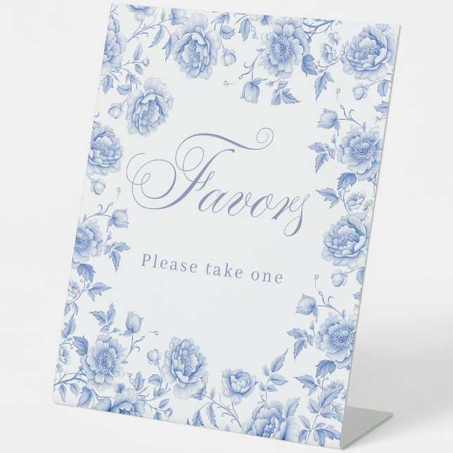 Elegant Blue Floral Bridal Shower Favors  Pedestal Sign (Creator Uploaded)