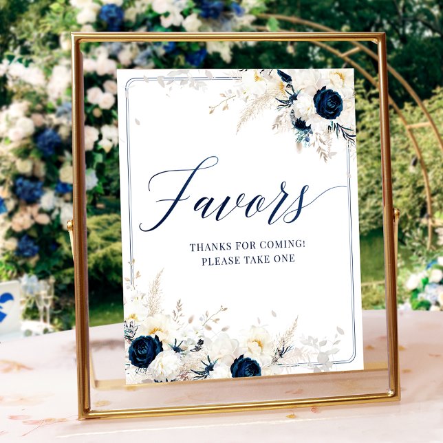 Elegant Blue Floral Bridal Shower Favors Sign (Creator Uploaded)