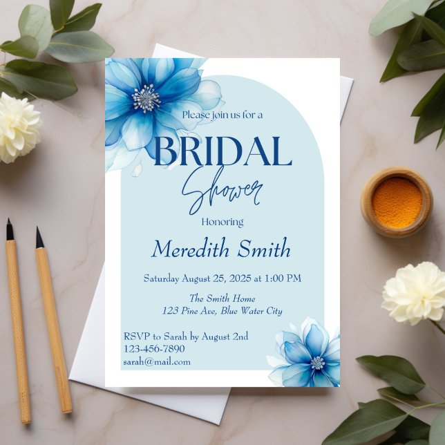 Elegant Blue Floral Bridal Shower Invitation (Creator Uploaded)