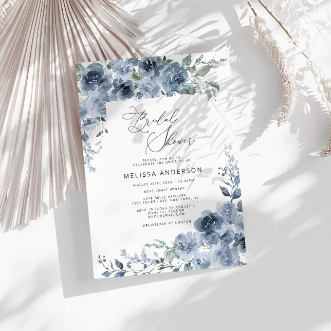 Elegant Blue Floral Bridal Shower Invitation 