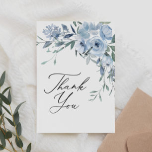 Elegant Blue Floral Bridal Shower Letterpress Thank You Card