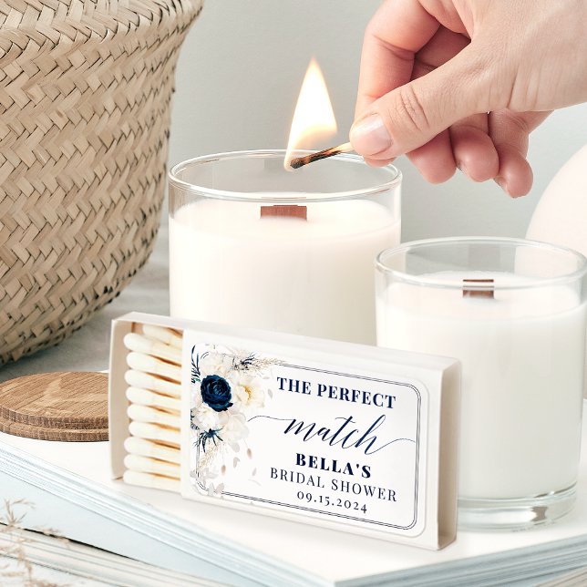 Elegant Blue Floral Bridal Shower Matchboxes (Creator Uploaded)