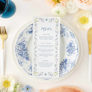 Elegant Blue Floral Bridal Shower Menu