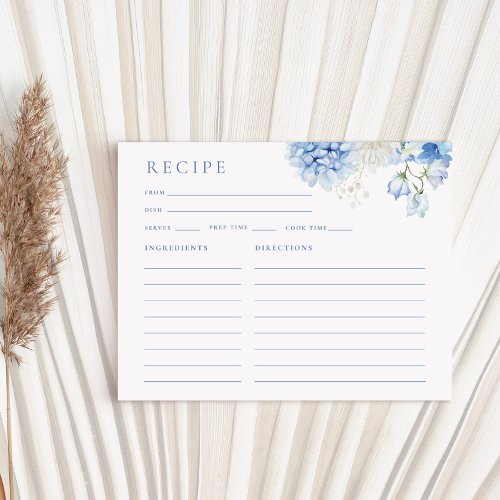 Elegant Blue Floral Bridal Shower Recipe Card
