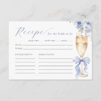 Elegant Blue Floral Bridal Shower Recipe Card