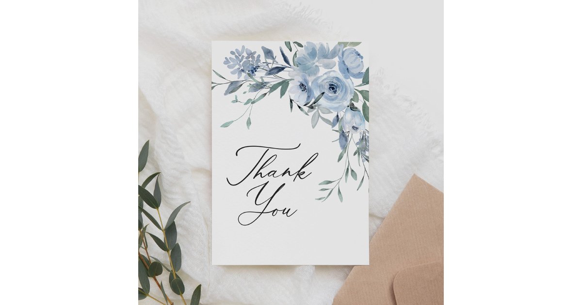 Elegant Blue Floral Bridal Shower Thank You Card | Zazzle