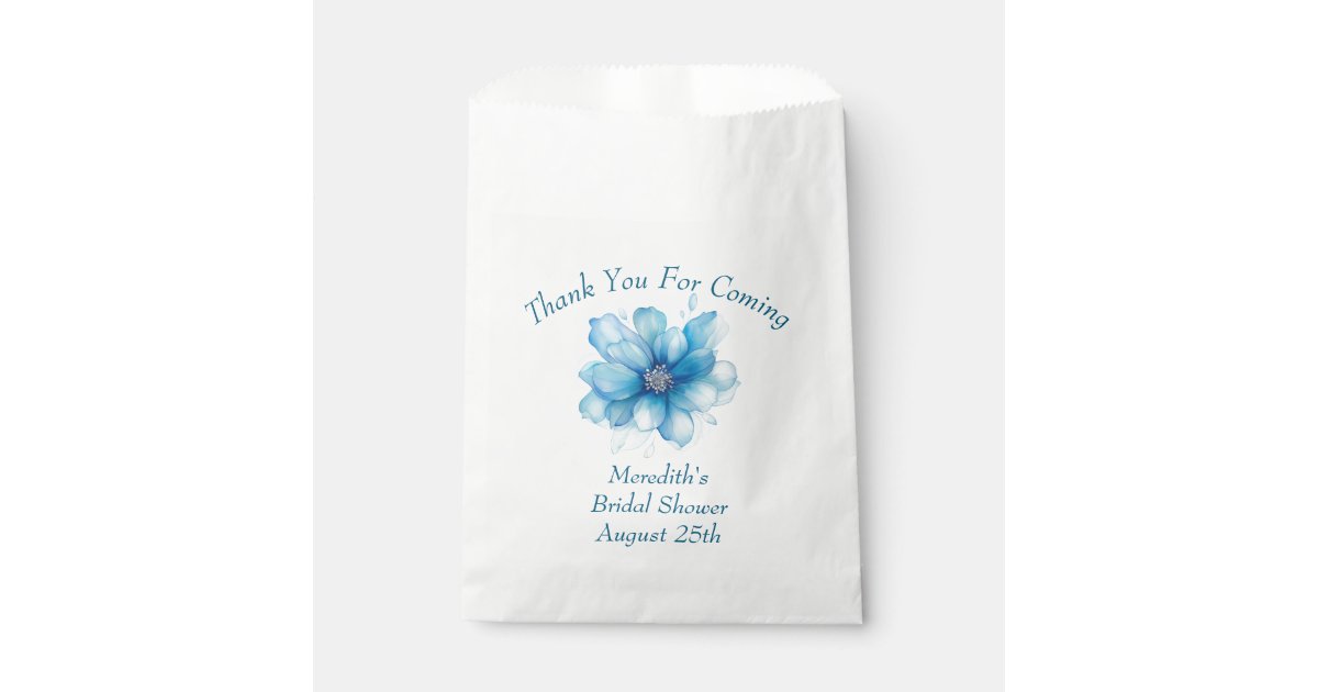 Elegant Blue Floral Bridal Shower Thank You Favor Bag | Zazzle