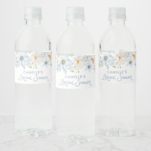 Elegant Blue Floral Bridal Shower Water Bottle Label