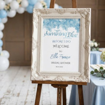 Elegant Blue Floral Bridal Shower Welcome Board