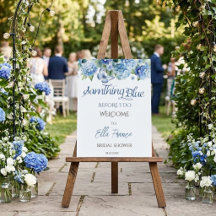 Elegant Blue Floral Bridal Shower Welcome Board