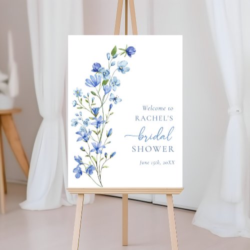 Elegant Blue Floral Bridal Shower Welcome Foam Board