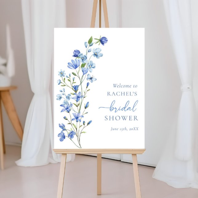Elegant Blue Floral Bridal Shower Welcome Foam Board (Creator Uploaded)