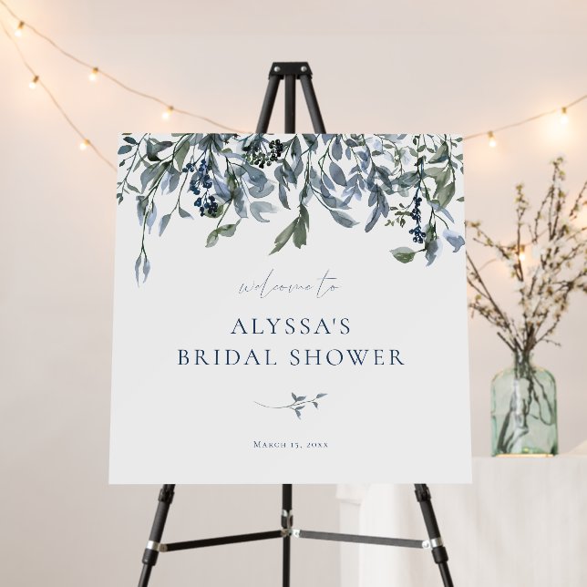 Elegant Blue Floral Bridal Shower Welcome Foam Board (In Situ (Stand))