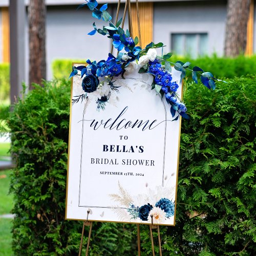 Elegant Blue Floral Bridal Shower Welcome Poster