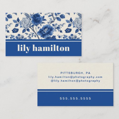 Elegant Blue Floral Business Card