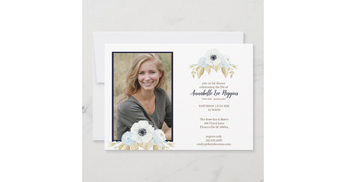 Elegant Blue Floral Celebration of Life Funeral Thank You Card | Zazzle
