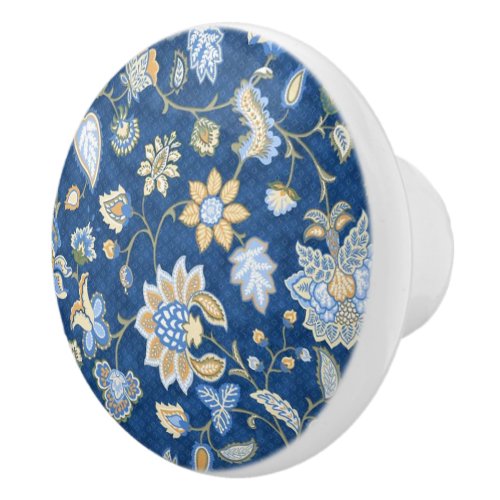 Elegant Blue Floral Ceramic Knob