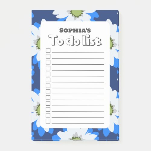 Elegant Blue Floral Checkbox Blank To Do List Post_it Notes