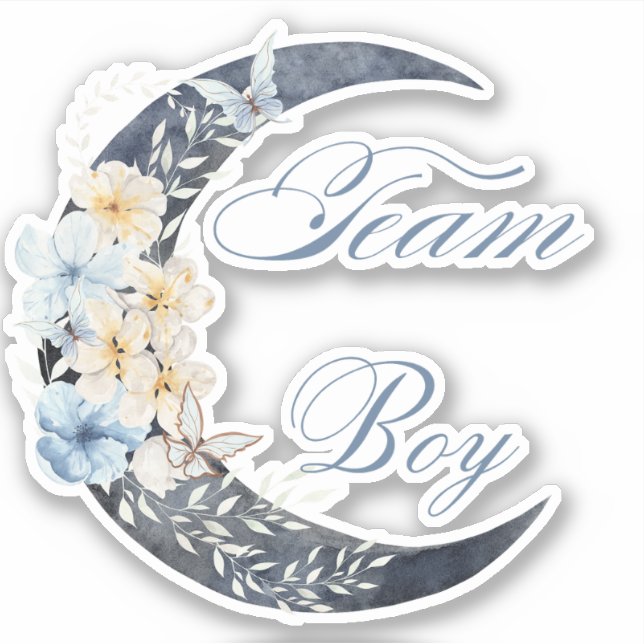 elegant blue floral chic moon team boy baby shower sticker (Front)