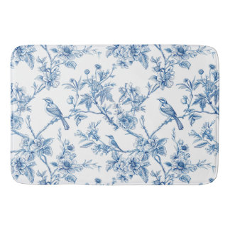 Elegant Blue Floral Chinoiserie  Bath Mat