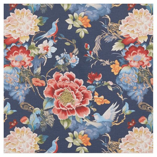 Elegant blue floral chinoiserie fabric