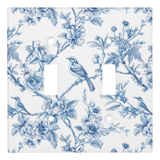 Elegant Blue Floral Chinoiserie  Light Switch Cover (Front)