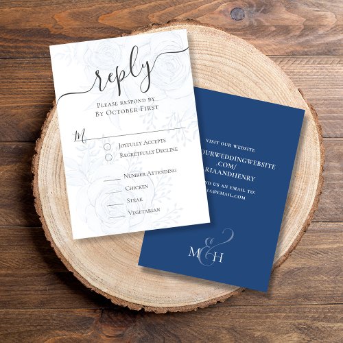 Elegant Blue Floral Classic Meal Choice Simple  RSVP Card