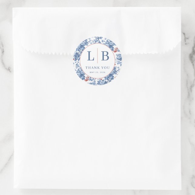 Elegant Blue Floral Classic Round Sticker (Bag)