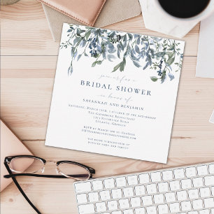 Elegant Blue Floral Couples Bridal Shower Invitation