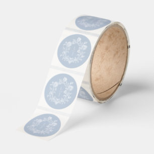 Elegant Blue Floral Crest Monogram Wedding Classic Round Sticker